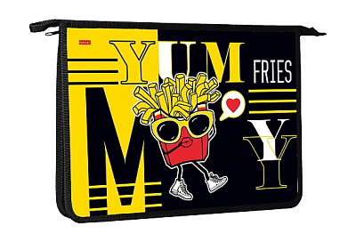 Папка пластиковая для тетрадей "Hatber", А4, 2 отделения, на молнии, серия "My Fries"