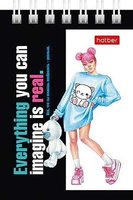 Блокнот "Hatber", 40л, А7, без линовки, тонированный блок, обложка мелованный картон, на гребне, серия "Zoomer-Girl"