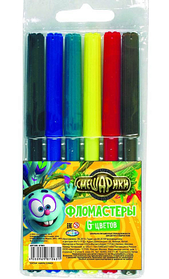 Фломастеры "Centrum", 6 цветов, серия "Смешарики Крош", в блистере