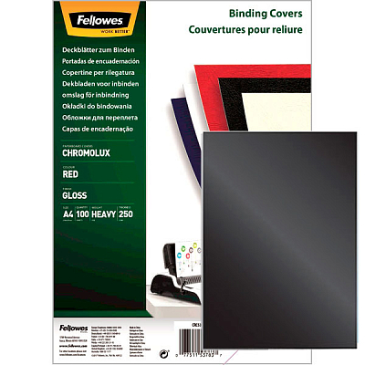 Обложки картонные для переплёта "Fellowes Chromo", А4, 250гр/м2, чёрные, 100шт в упаковке