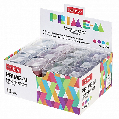 Точилка пластиковая "Hatber Prime-M", 8мм, 1 отверстие, контейнер, корпус ассорти