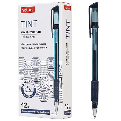 Ручка гелевая "Hatber Tint", 0,5мм, тёмно-синяя, резиновый грип, синий тонированный корпус