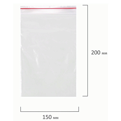 Пакет полиэтиленовый "Brauberg", 150x200мм, 40мкм, с замком "Zip Lock", 100шт в упаковке