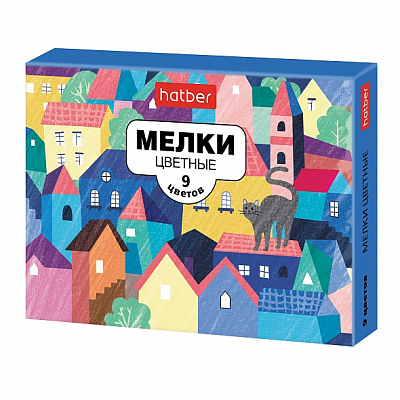 Мелки "Hatber", 9 цветов, серия "Городок", 9шт в картонной упаковке