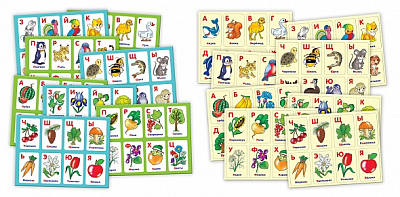 Игра настольная "Hatber", 8 карточек, 48 фишек, серия "Развивающее Лото - Азбука животных, азбука растений", в картонной упаковке