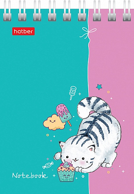 Блокнот "Hatber", 60л, А7, клетка, обложка мелованный картон, на гребне, серия "Приключения кота Пирожка"
