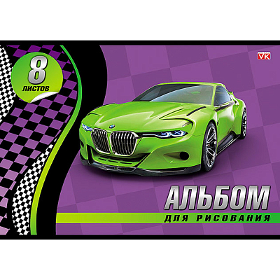 Альбом для рисования "Hatber Eco", 8л, А4, на скобе, серия "Спортивные авто"