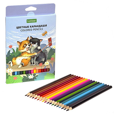 Карандаши "Hatber Eco", 18 цветов, серия "Pets Story", в картонной упаковке