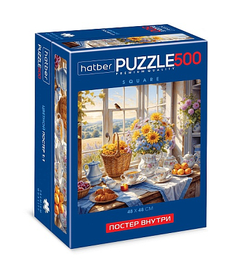 Пазлы "Hatber Premium", 500 элементов, А2, 480х480мм, постер внутри, серия "Compact Box: Square - На даче"