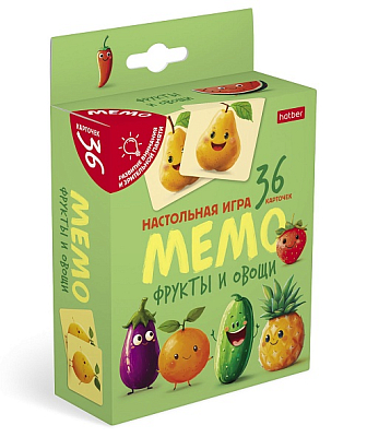 Игра-мемо настольная "Hatber", 36 карточек, серия "Фрукты и овощи", в картонной упаковке