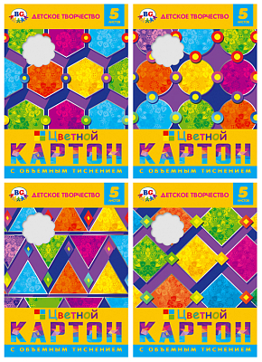 Набор цветного картона "BG", 5л, А4, фольгированный, тиснение, в папке, серия "Яркие формы"