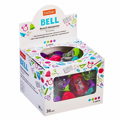 Точилка пластиковая "Hatber Bell", 8мм, 1 отверстие, контейнер, корпус ассорти